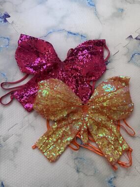 Glitter Sequin Butterfly Crop Top Set 🦋✨💖🧡 (2 Tops: Pink + Orange)